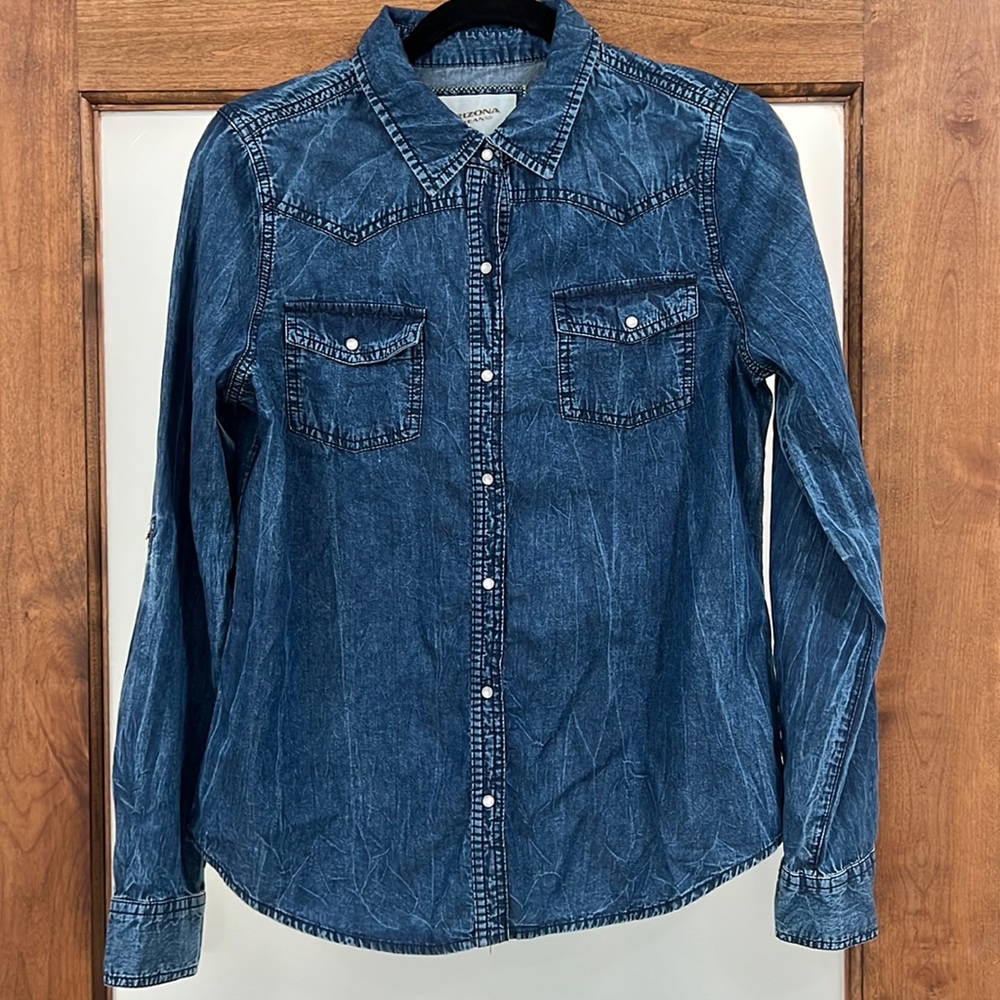 Arizona Jean Co denim button down shirt, size large